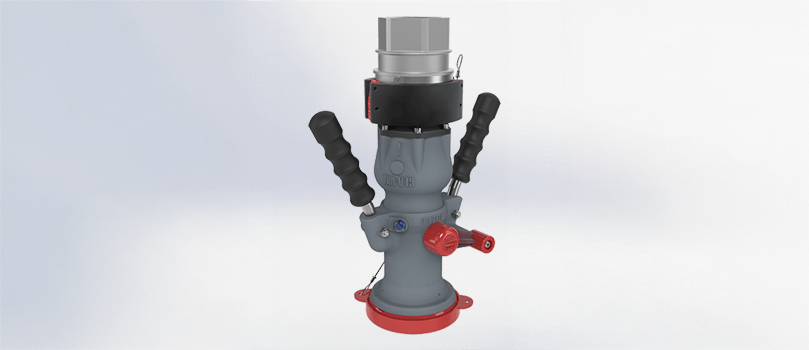 CLA-VAL Underwing Nozzle for aircraft refueling, featuring dual handles, control lever, and secure locking mechanism